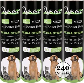 10 inch Lint Roller Refill Compatible with Large Mega 10 in Wide Lint Rollers, Pack of 4 Refills, 60 Sheets per Refill, Total 240 Extreme Stick Sheets