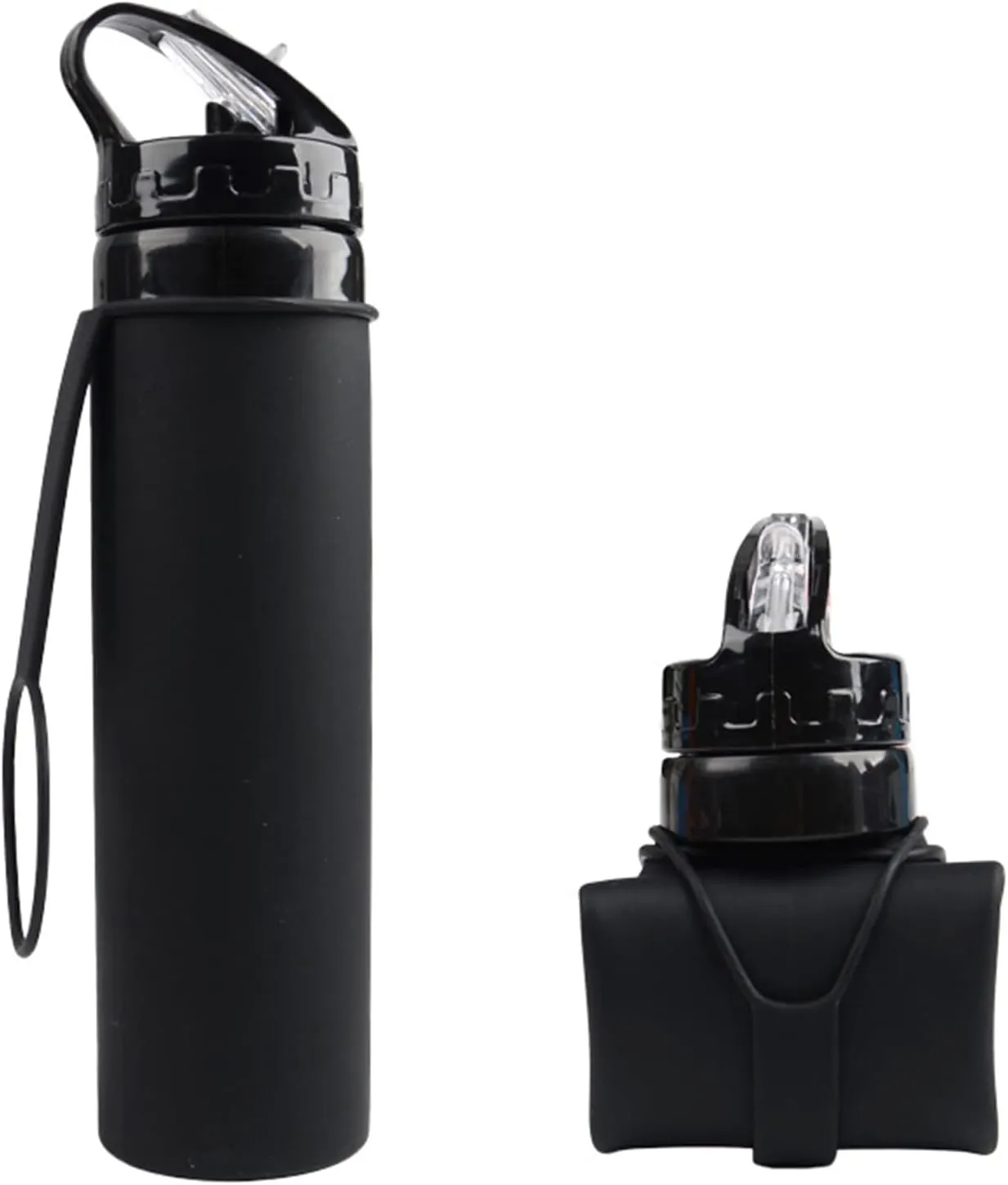 21oz 600ml Silicone Travel Water Bottle, Reusable Water Bottles For School, Collapsible Water Bottles for Traveling, Foldable Sports Water Bottle Squeeze, Travel Essentials(Black)