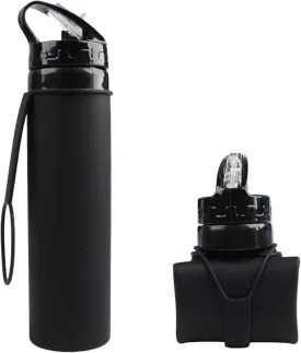 21oz 600ml Silicone Travel Water Bottle, Reusable Water Bottles For School, Collapsible Water Bottles for Traveling, Foldable Sports Water Bottle Squeeze, Travel Essentials(Black)