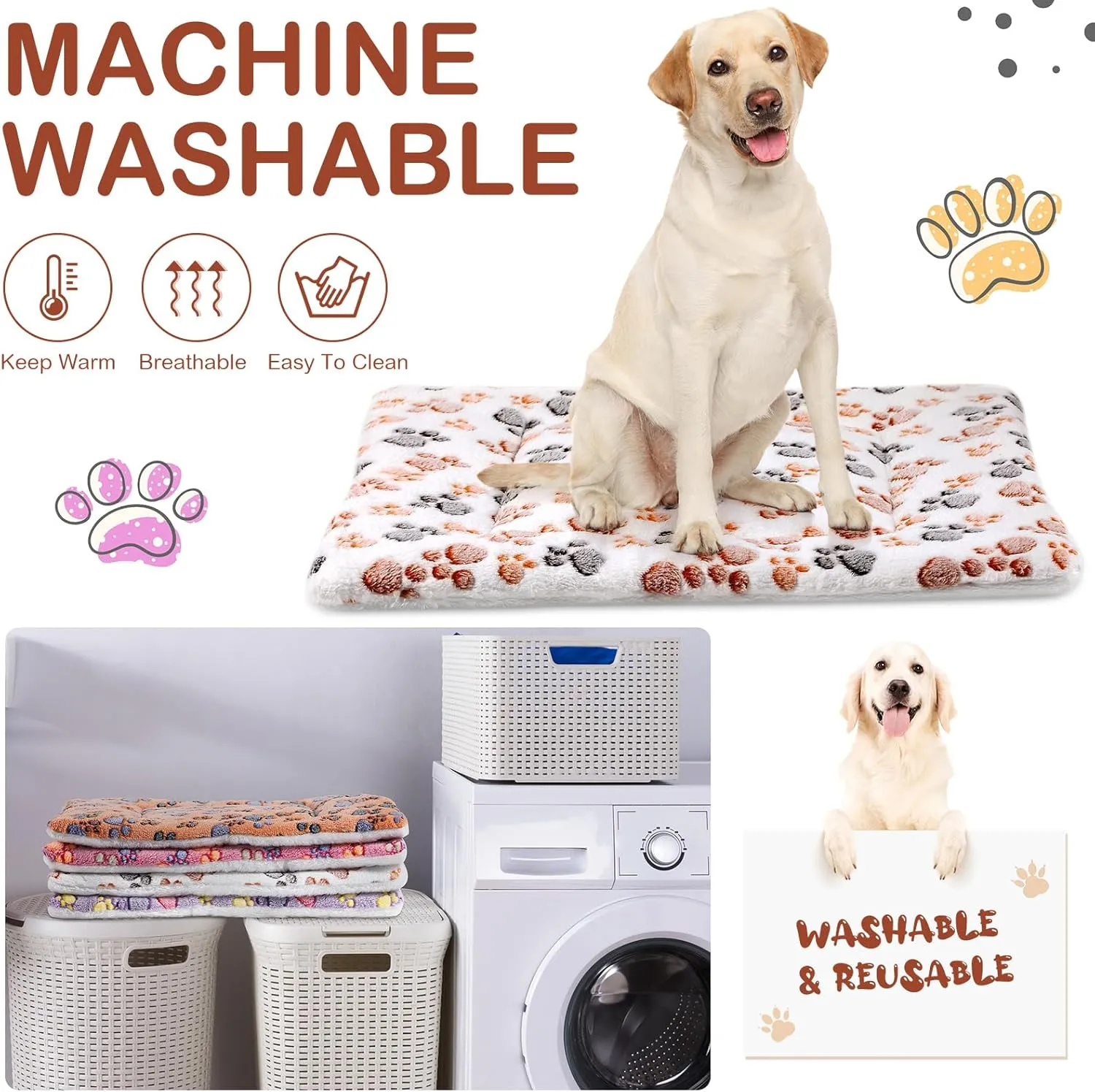 4 Pack Ultra Soft Dog Cat Bed Mat with Cute Prints Reversible Fleece Dog Crate Kennel Pad Cozy Washable Thickened Hamster Guinea Pig Pet Bed Mat for Small Animals(42 x 28 Inches,Vivid Color)