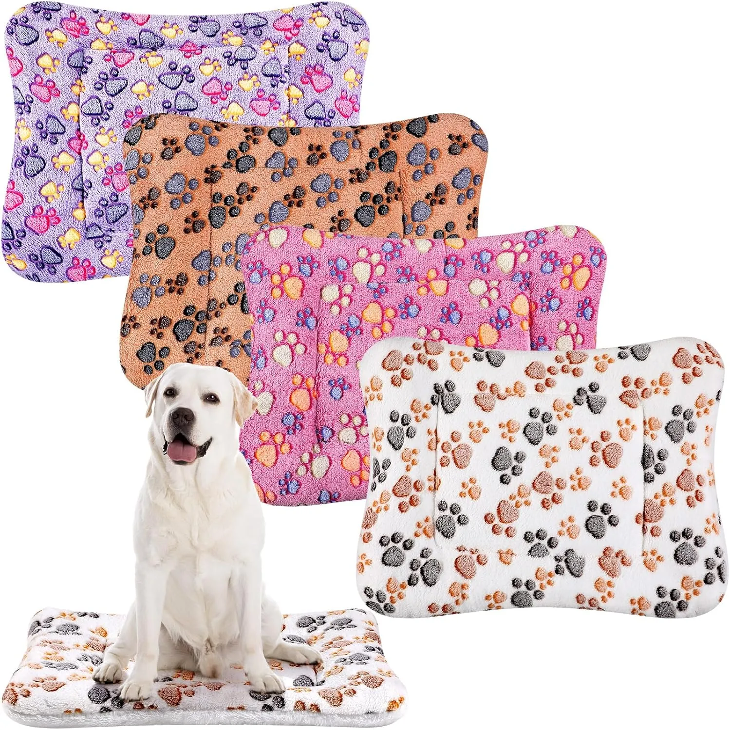 4 Pack Ultra Soft Dog Cat Bed Mat with Cute Prints Reversible Fleece Dog Crate Kennel Pad Cozy Washable Thickened Hamster Guinea Pig Pet Bed Mat for Small Animals(42 x 28 Inches,Vivid Color)