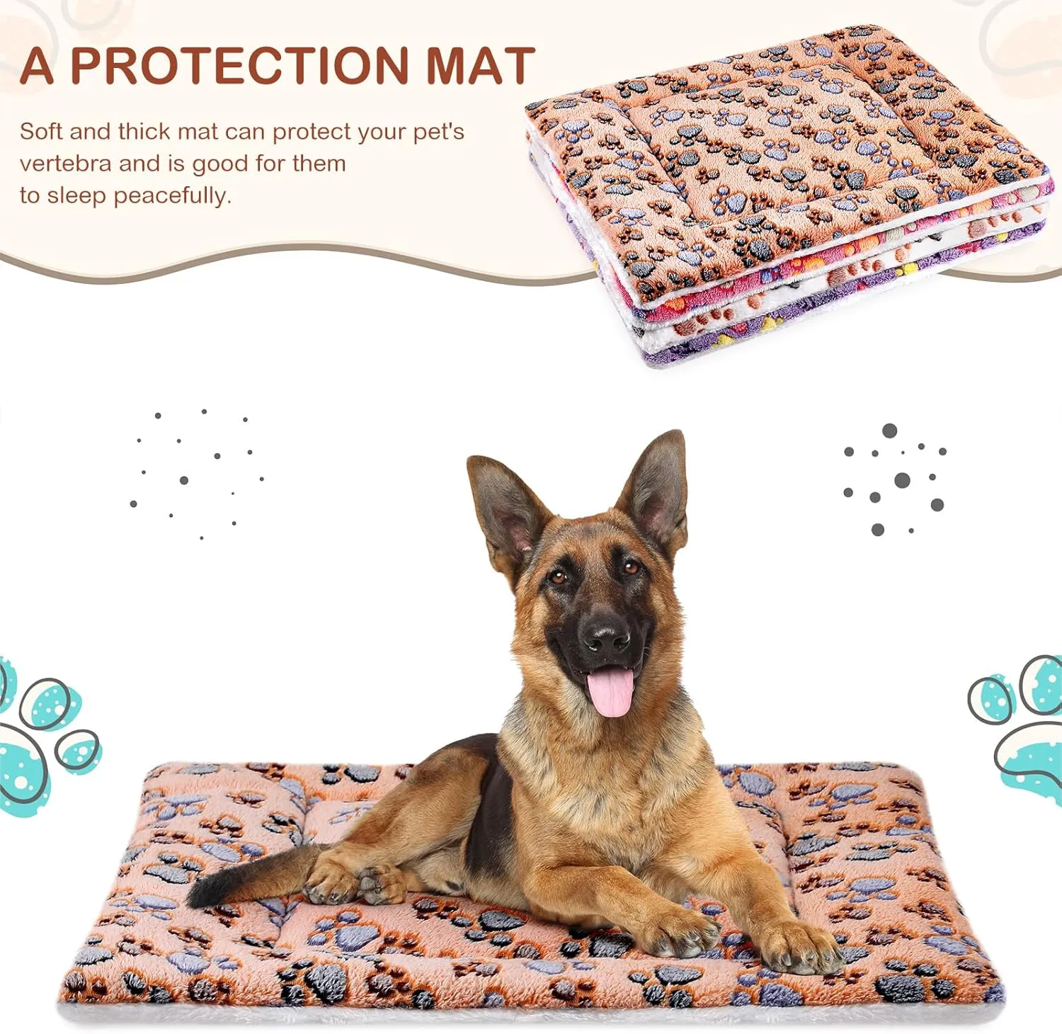 4 Pack Ultra Soft Dog Cat Bed Mat with Cute Prints Reversible Fleece Dog Crate Kennel Pad Cozy Washable Thickened Hamster Guinea Pig Pet Bed Mat for Small Animals(42 x 28 Inches,Vivid Color)