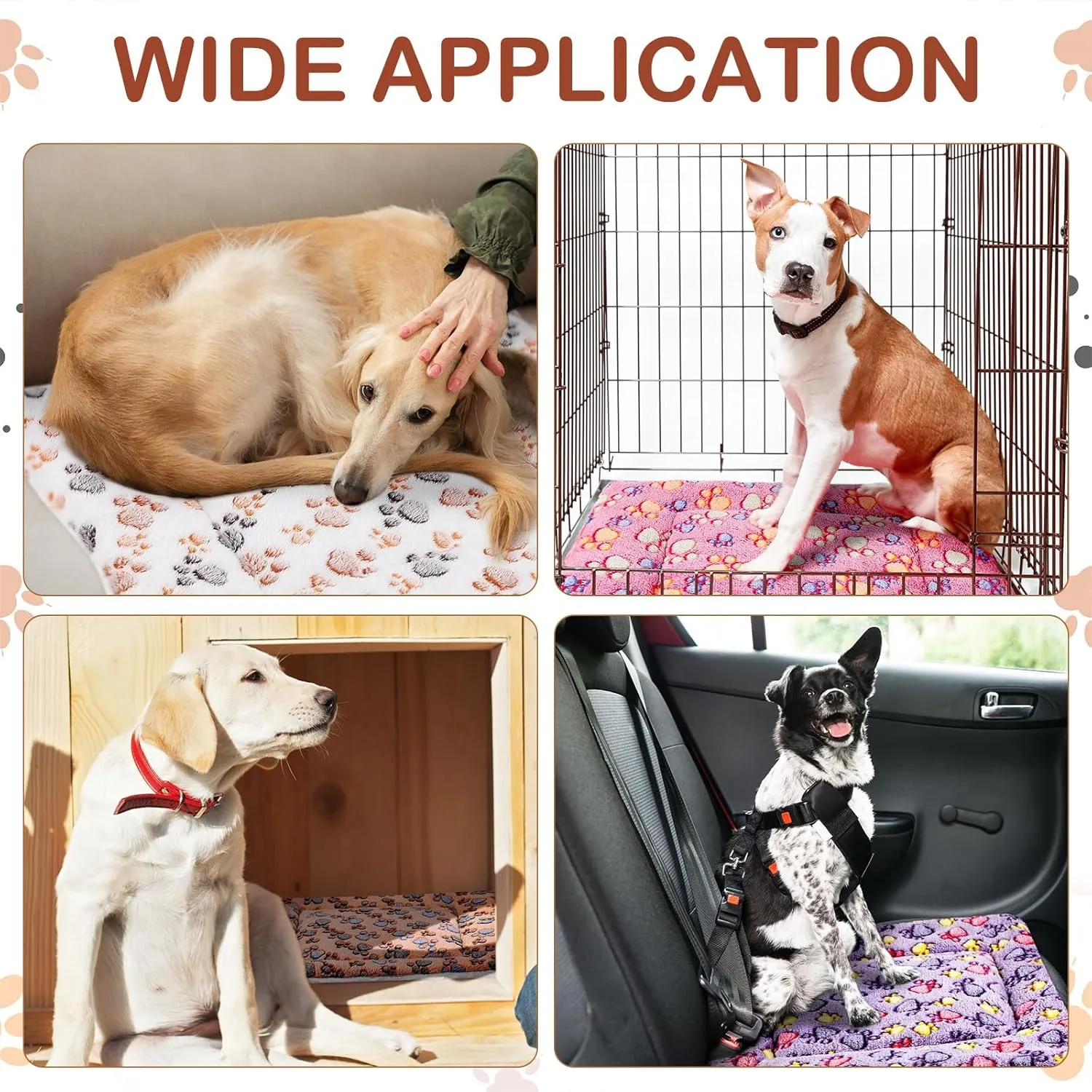 4 Pack Ultra Soft Dog Cat Bed Mat with Cute Prints Reversible Fleece Dog Crate Kennel Pad Cozy Washable Thickened Hamster Guinea Pig Pet Bed Mat for Small Animals(42 x 28 Inches,Vivid Color)