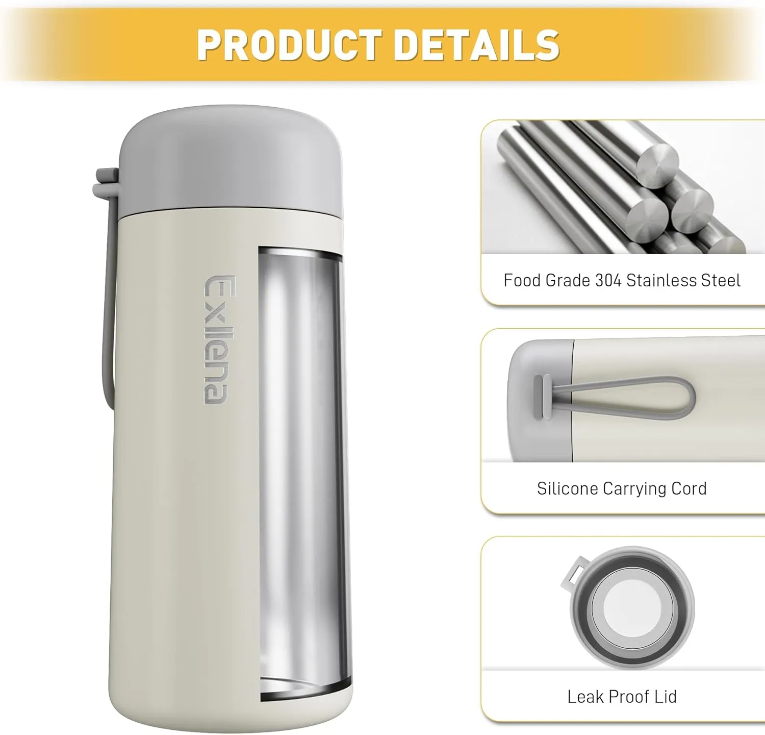 8 oz Water Bottles Made of 304 Stainless Steel, Small Water Bottles Double Wall Vacuum Insulation for Hot&Cold Drinks, Water Bottle Purse with Carry Handle - 100% Leakproof(Beige)
