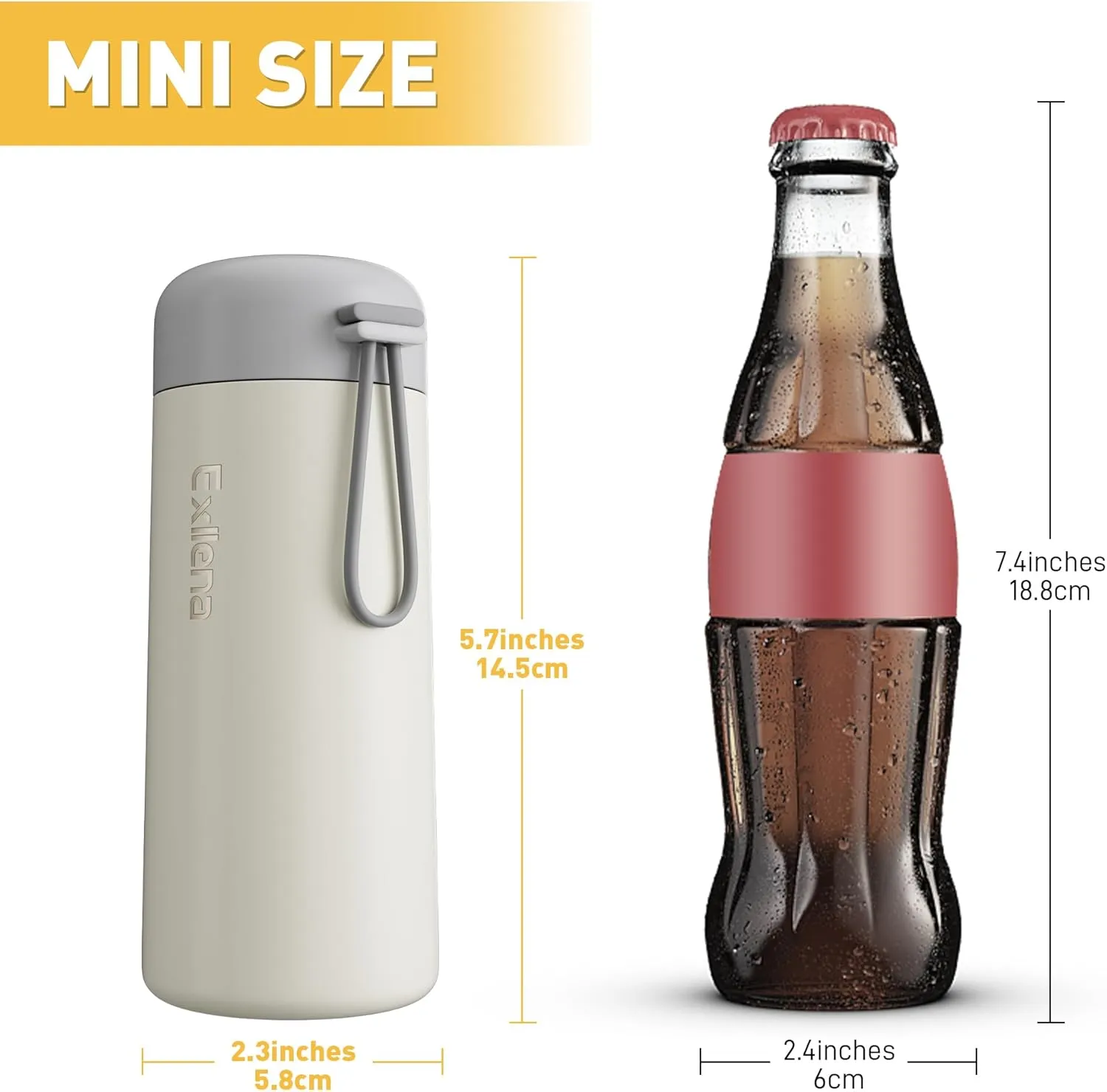 8 oz Water Bottles Made of 304 Stainless Steel, Small Water Bottles Double Wall Vacuum Insulation for Hot&Cold Drinks, Water Bottle Purse with Carry Handle - 100% Leakproof(Beige)