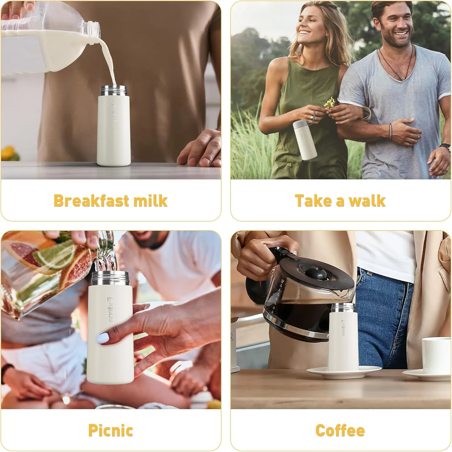 8 oz Water Bottles Made of 304 Stainless Steel, Small Water Bottles Double Wall Vacuum Insulation for Hot&Cold Drinks, Water Bottle Purse with Carry Handle - 100% Leakproof(Beige)
