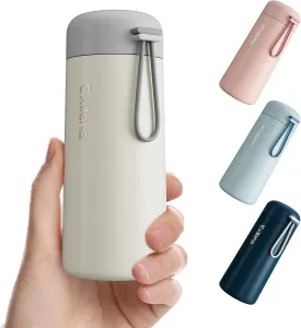 8 oz Water Bottles Made of 304 Stainless Steel, Small Water Bottles Double Wall Vacuum Insulation for Hot&Cold Drinks, Water Bottle Purse with Carry Handle - 100% Leakproof(Beige)