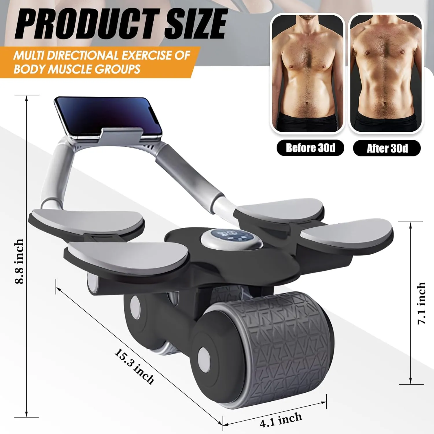 Ab Roller Wheel Automatic Rebound with 4 Elbow Supports