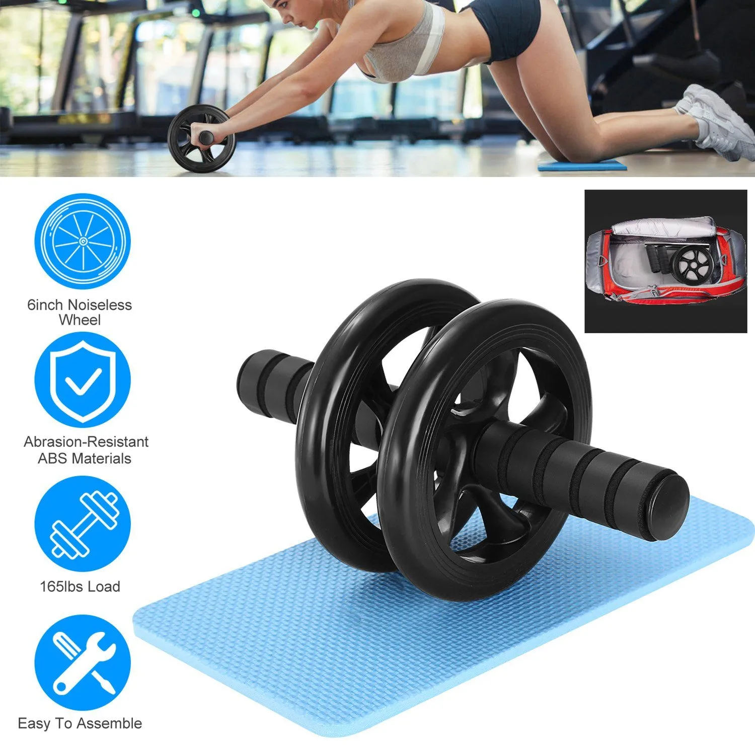 Ab Roller Wheel Fitness Exercise with Knee Pads