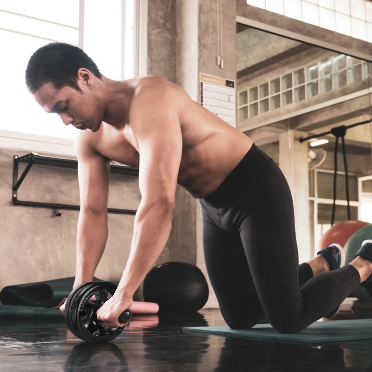 Ab Roller Wheel Fitness Exercise with Knee Pads