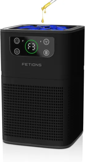Air Purifiers for Bedroom Home, FETIONS Air Cleaner with Fragrance Sponge Sleep Mode 3-in-1 Filtration System, Compact with H13 HEPA Filter for Pet Dander Pollen Smoke Dust Odor, Black,1 Pack