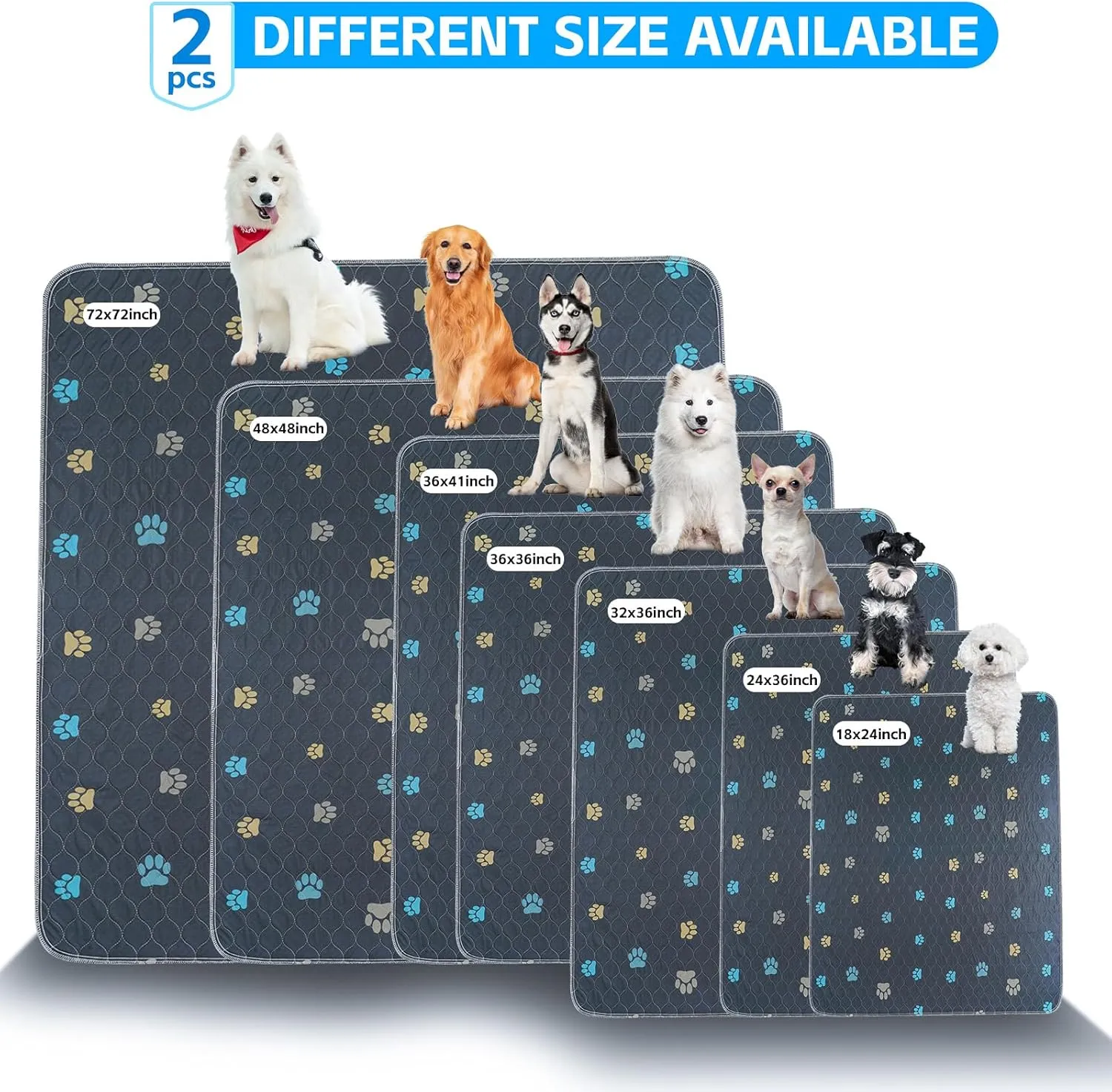 Aitmexcn Washable Puppy Dog Pee Pad, 2PCS 100% Waterproof Whelping Training Mat for Puppy/Senior Dog, Fast Drying Reusable Puppy Pads for Indoor, Outdoor and Car Travel- 18'' x 24''