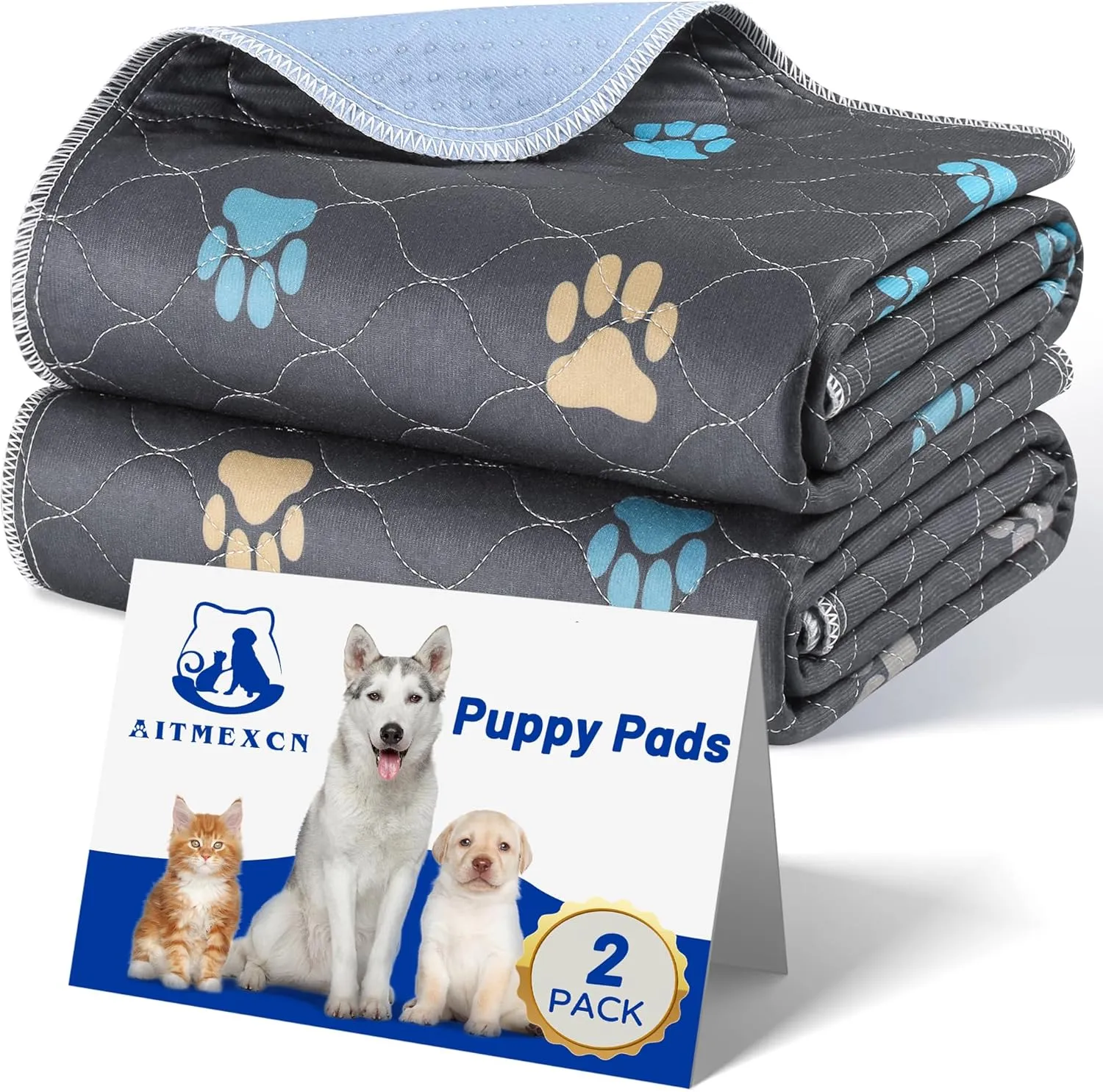 Aitmexcn Washable Puppy Dog Pee Pad, 2PCS 100% Waterproof Whelping Training Mat for Puppy/Senior Dog, Fast Drying Reusable Puppy Pads for Indoor, Outdoor and Car Travel- 18'' x 24''