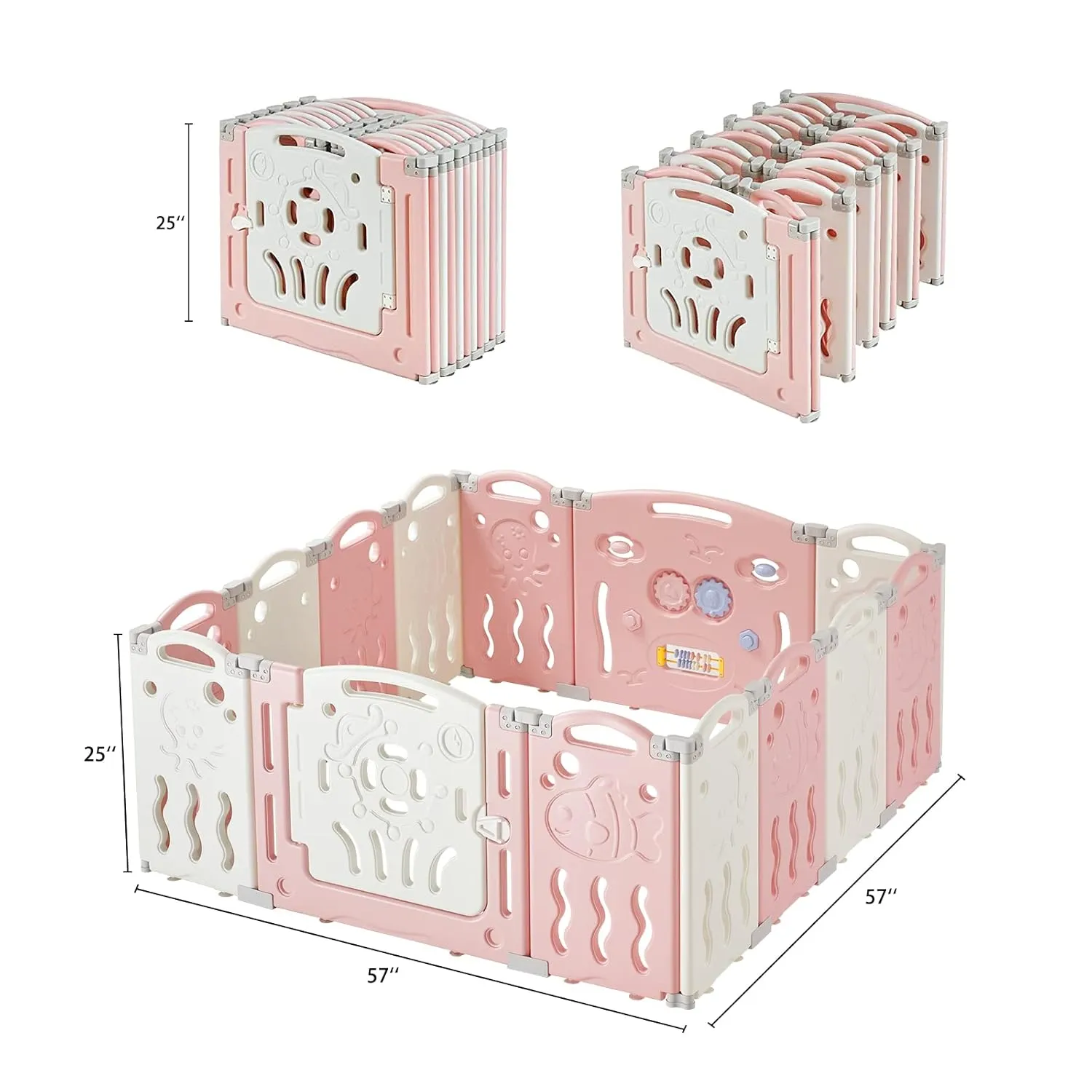 Albott Baby Playpen, Upgraded 14 Panels Foldable Fence with Game Panel and Safety Gate, Adjustable Shape, Portable Play Yards for Children Toddlers Indoor or Outdoors (Pink White,14 Panel), 1.0 Sq Ft