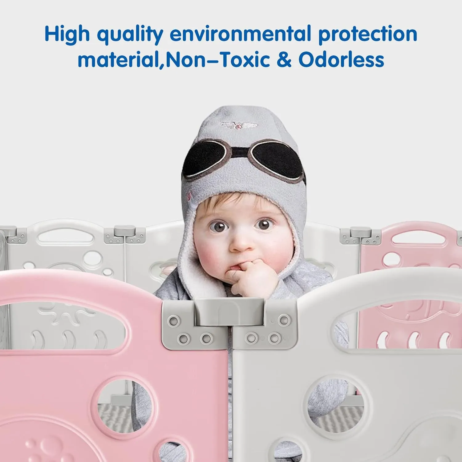 Albott Baby Playpen, Upgraded 14 Panels Foldable Fence with Game Panel and Safety Gate, Adjustable Shape, Portable Play Yards for Children Toddlers Indoor or Outdoors (Pink White,14 Panel), 1.0 Sq Ft