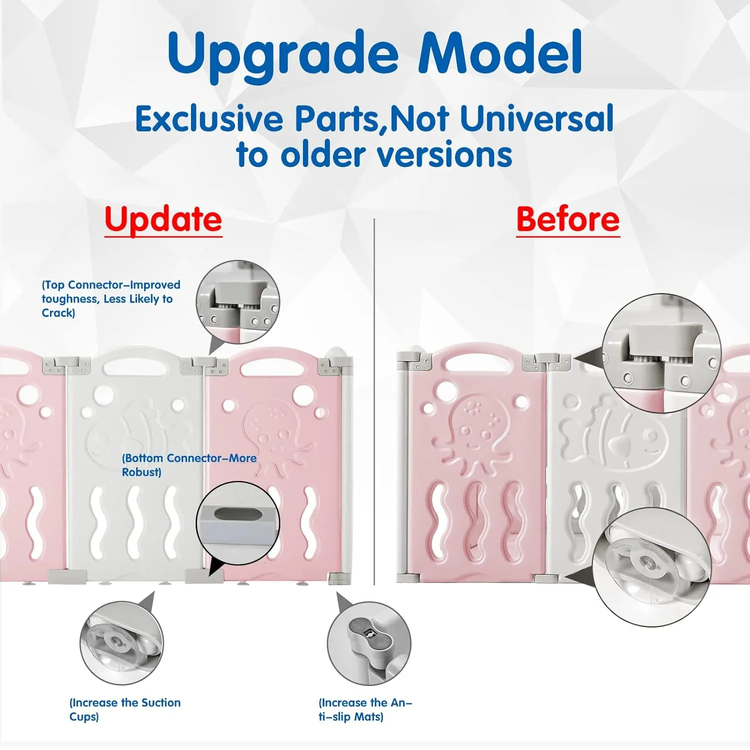 Albott Baby Playpen, Upgraded 14 Panels Foldable Fence with Game Panel and Safety Gate, Adjustable Shape, Portable Play Yards for Children Toddlers Indoor or Outdoors (Pink White,14 Panel), 1.0 Sq Ft