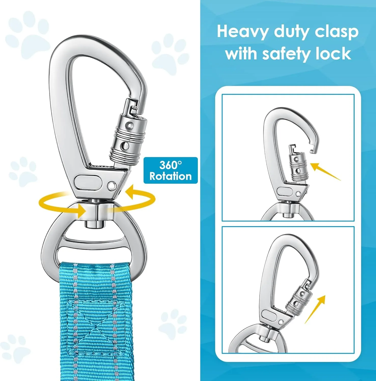 AUBELL Tactical Dog Leash Heavy Duty,4-6ft Reflective Strong No Pull Bungee Leash for Medium Large Dogs with Comfortable Padded Double Handle,Car Seat Belt,360 Degree Rotating Carabiner,Blue