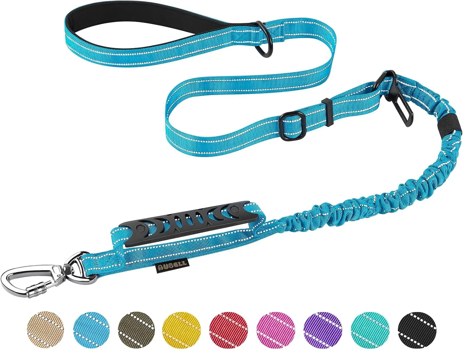 AUBELL Tactical Dog Leash Heavy Duty,4-6ft Reflective Strong No Pull Bungee Leash for Medium Large Dogs with Comfortable Padded Double Handle,Car Seat Belt,360 Degree Rotating Carabiner,Blue