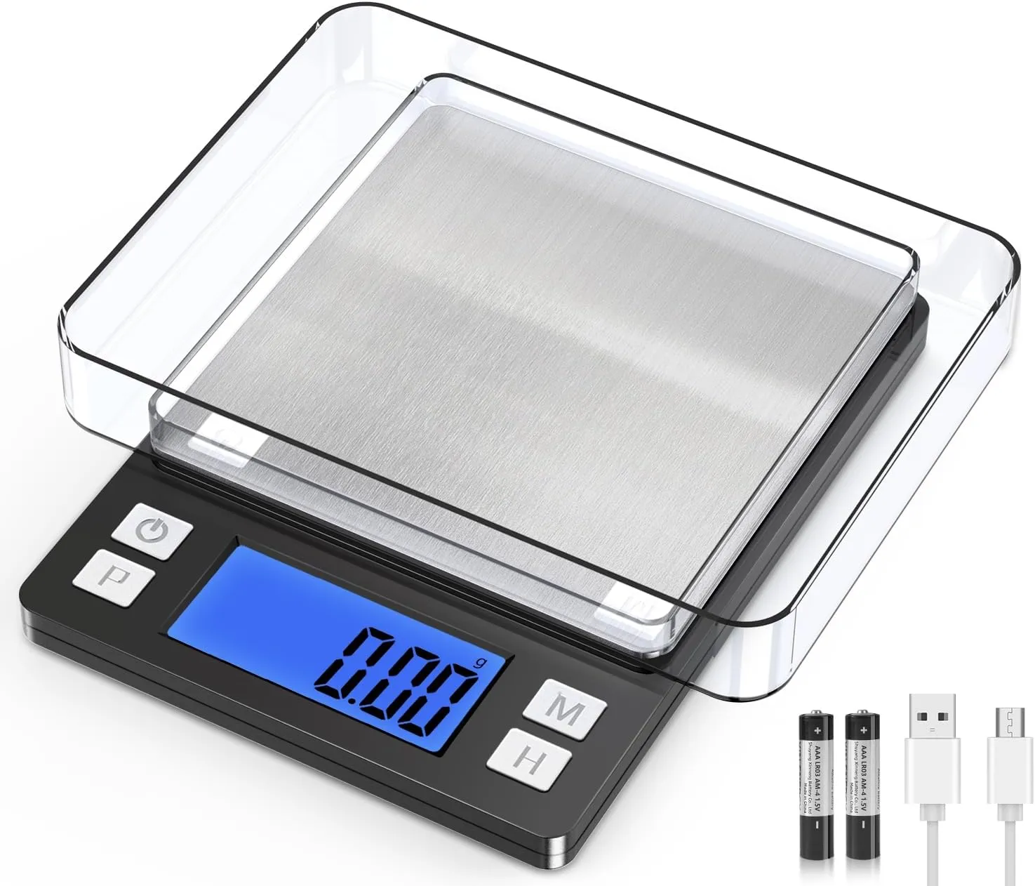 BOMATA 0.01g/1kg Upgraded Small Digital Scale, USB Rechargeable, with Larger Display and Hold,Tare Function, 9 Units, High Precision Digital Scale Grams and oz for Small Item, Kitchen