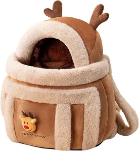 Carrier Bag Backpack Carrier Dog Travel Bag Pet Winter Outdoor Carriers Plush Reindeer Bag with Hand Warmers