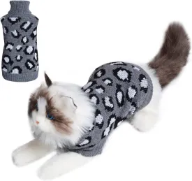 Cat Sweater - Leopard Knitted Clothes for Small Dogs or Cats - Winter Warm Sleeveless Sweater (Gray, Small)