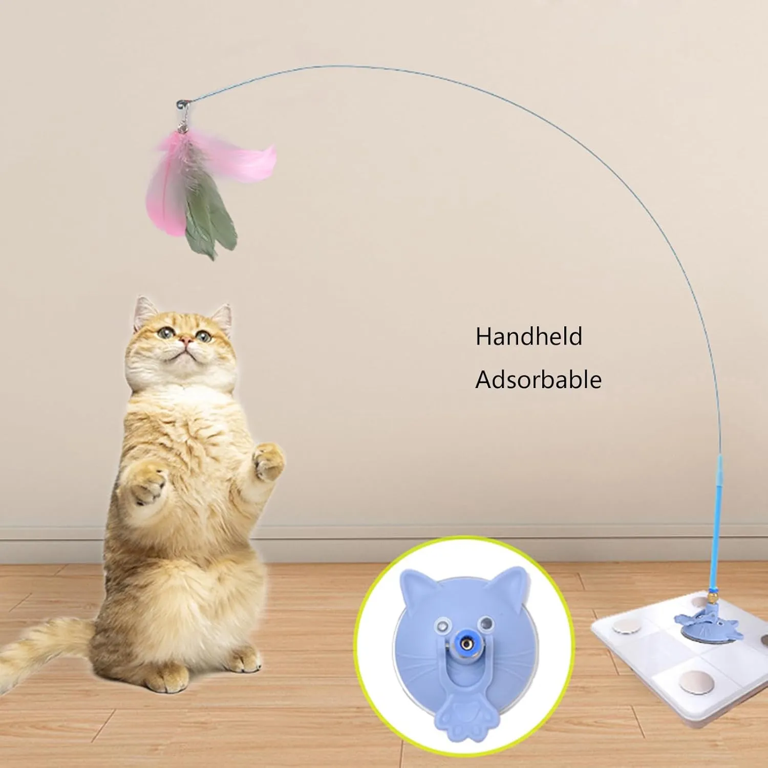 Cats Fishing Rod Toy,Cats Wand Stick with Strong Suction Cup,Interaction Indoor Chasing Toy,for Pet Exercise Entertainment