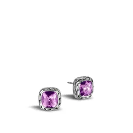 Classic Chain Silver Amethyst Stud Earrings