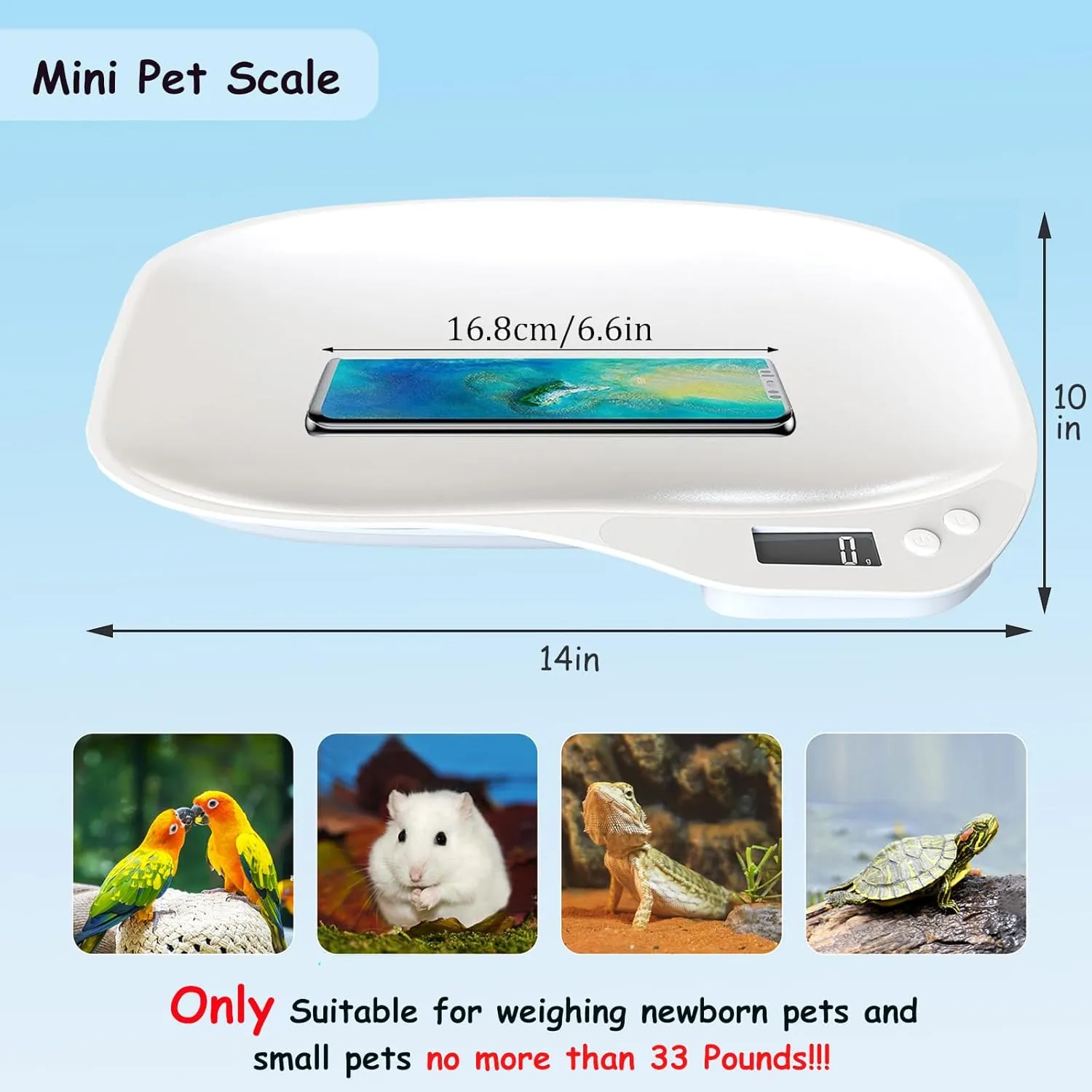 Digital Pet Scale, Portable LCD Electronic Weighing Scale(Max. 33 lbs), Small Animal Weight Scale, Multifunction Kitchen Scale for Food/Lizard/Puppy/Kitten/Hamster/Whelping