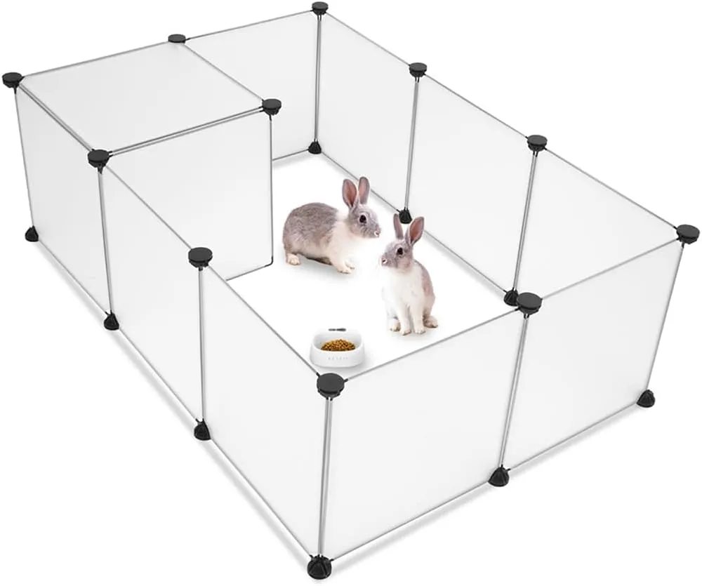 DIY Pet Playpen, Guinea Pig Cage for Indoor Outdoor Use Portable Metal Wire Fence Rabbit Cage for Small Animals, Guinea Pigs, Rabbits Kennel Crate Fence Tent (12 Panels, 14 X 14 Inch),Plastic