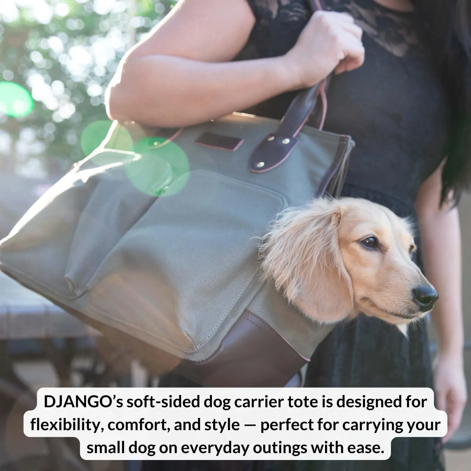 DJANGO Dog Carrier Bag Medium - Waxed Canvas and Leather Soft Dog Travel Carrier - Navy Blue Travel Tote Bag for Pets with Harness Safety Tether, Secure Zipper Pockets, and Water-Resistant Lining