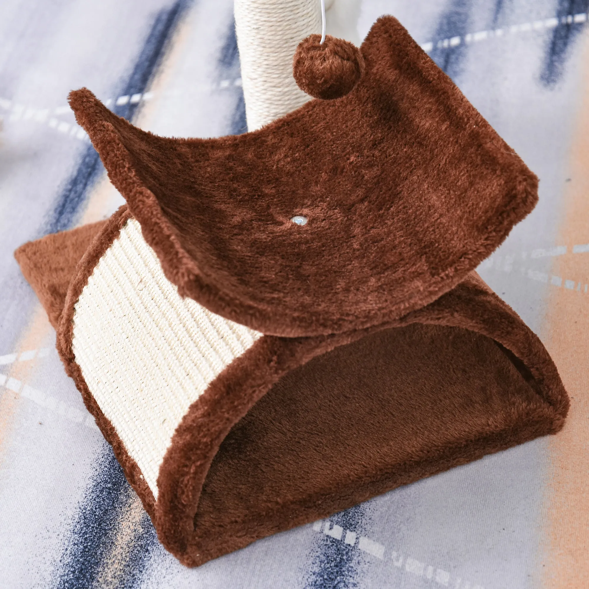 Elevated Cat Bed with Scratching Post, 43H-cm - Brown