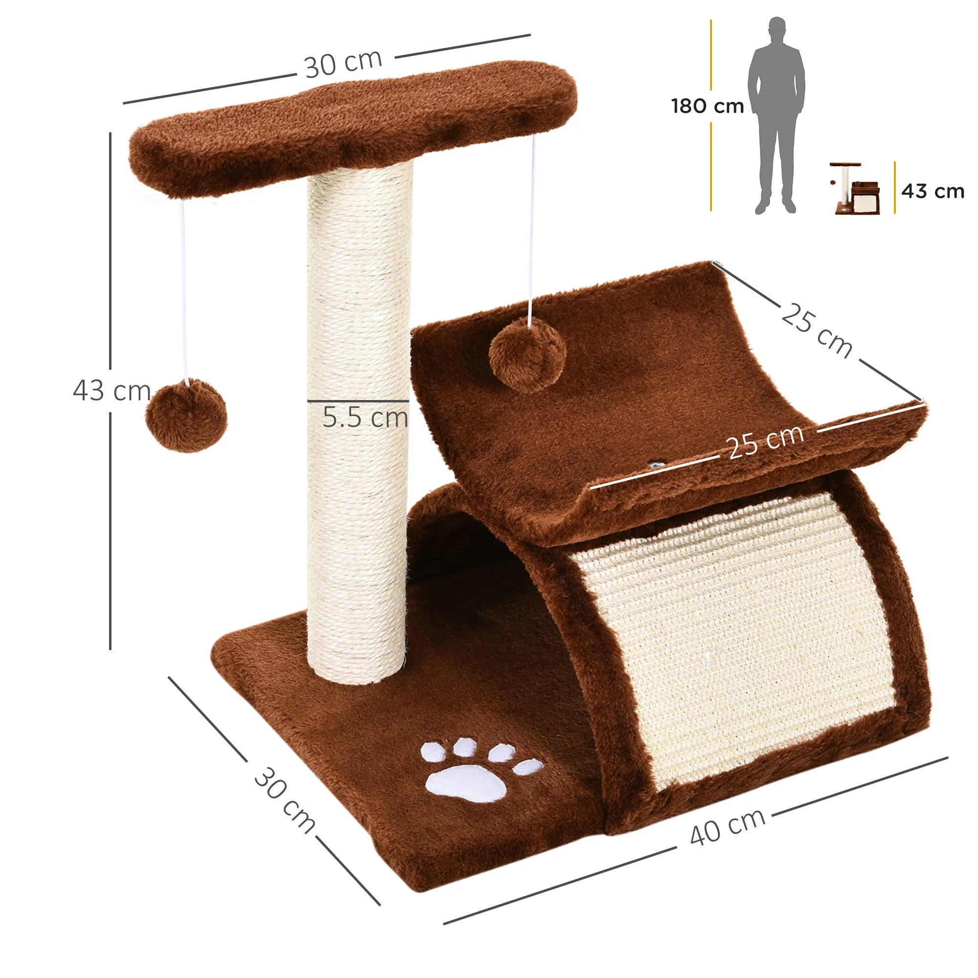 Elevated Cat Bed with Scratching Post, 43H-cm - Brown