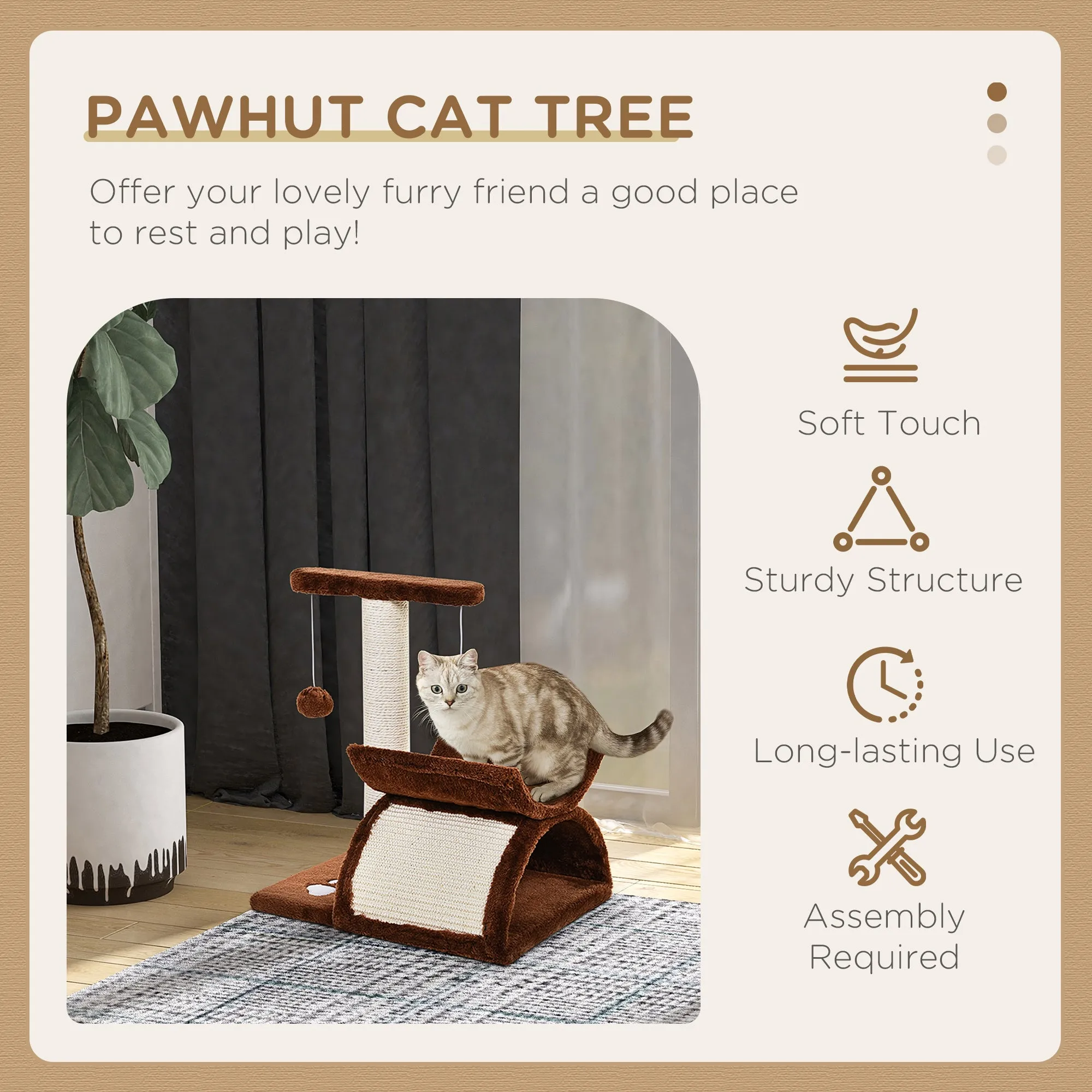 Elevated Cat Bed with Scratching Post, 43H-cm - Brown