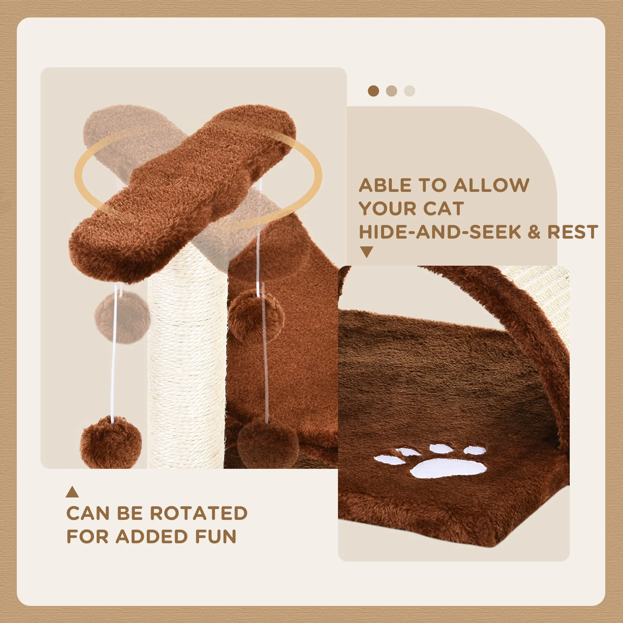 Elevated Cat Bed with Scratching Post, 43H-cm - Brown