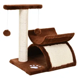Elevated Cat Bed with Scratching Post, 43H-cm - Brown