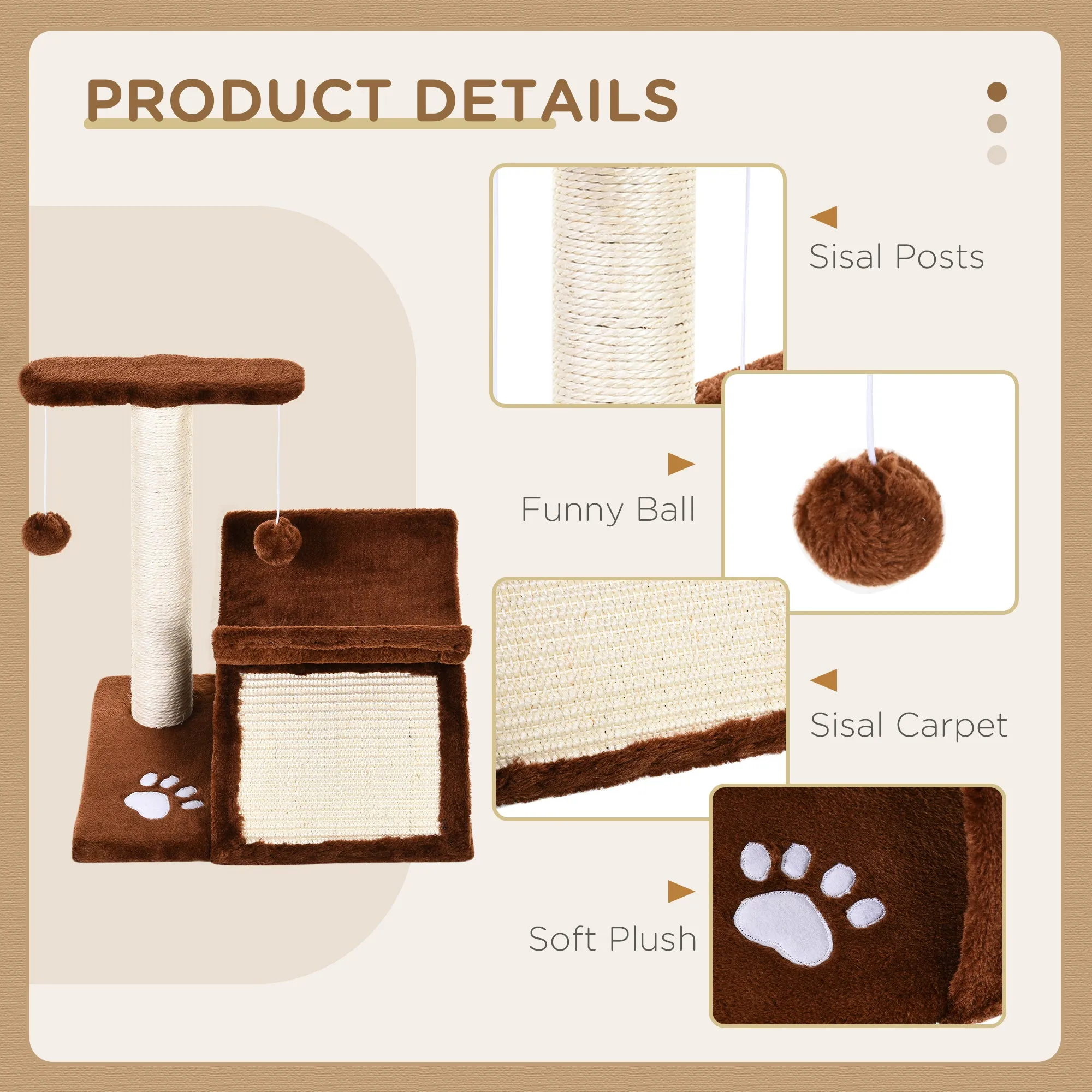 Elevated Cat Bed with Scratching Post, 43H-cm - Brown