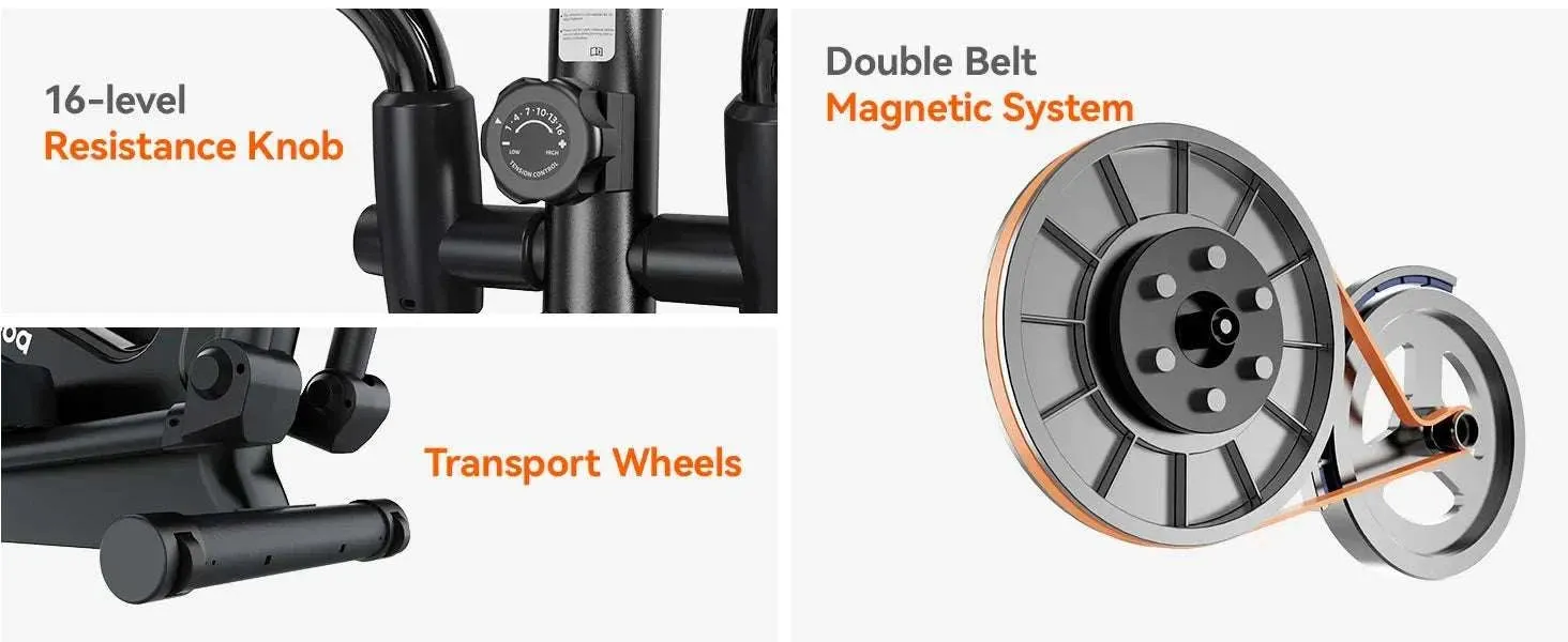 Elliptical Machine, Elliptical Exercise Machine with 16-Level Resistance&Hyper-Quiet Magnetic Driving System, Elliptical