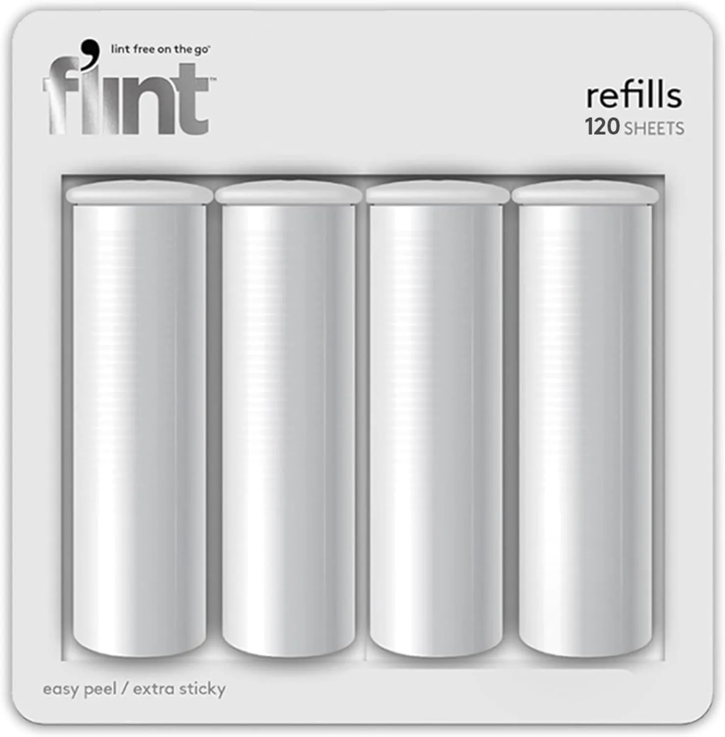 Flint Original Lint Roller Refill, Extra Sticky, Compatible with Flint Retractable Lint Roller, Lint Rollers for Pet Hair Extra Sticky Refill - Pack of 4