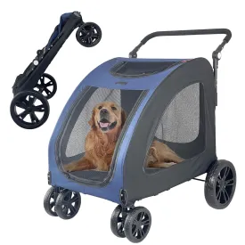 Foldable Pet Jogger Stroller for Large Dogs up to 110 lbs, Universal Wheel Dog Stroller for Single or Multiple Medium and Large Dogs(Blue)
