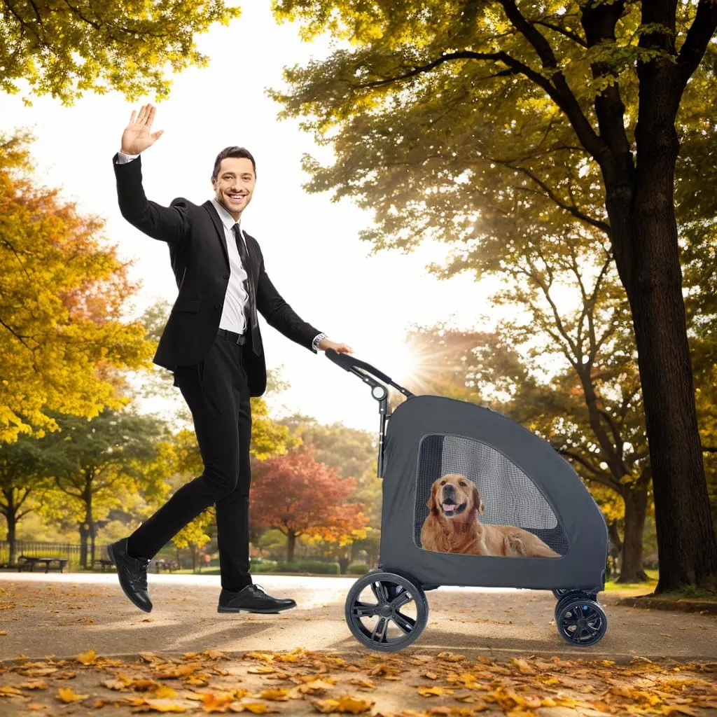 Foldable Pet Jogger Stroller for Large Dogs up to 110 lbs, Universal Wheel Dog Stroller for Single or Multiple Medium and Large Dogs(Blue)