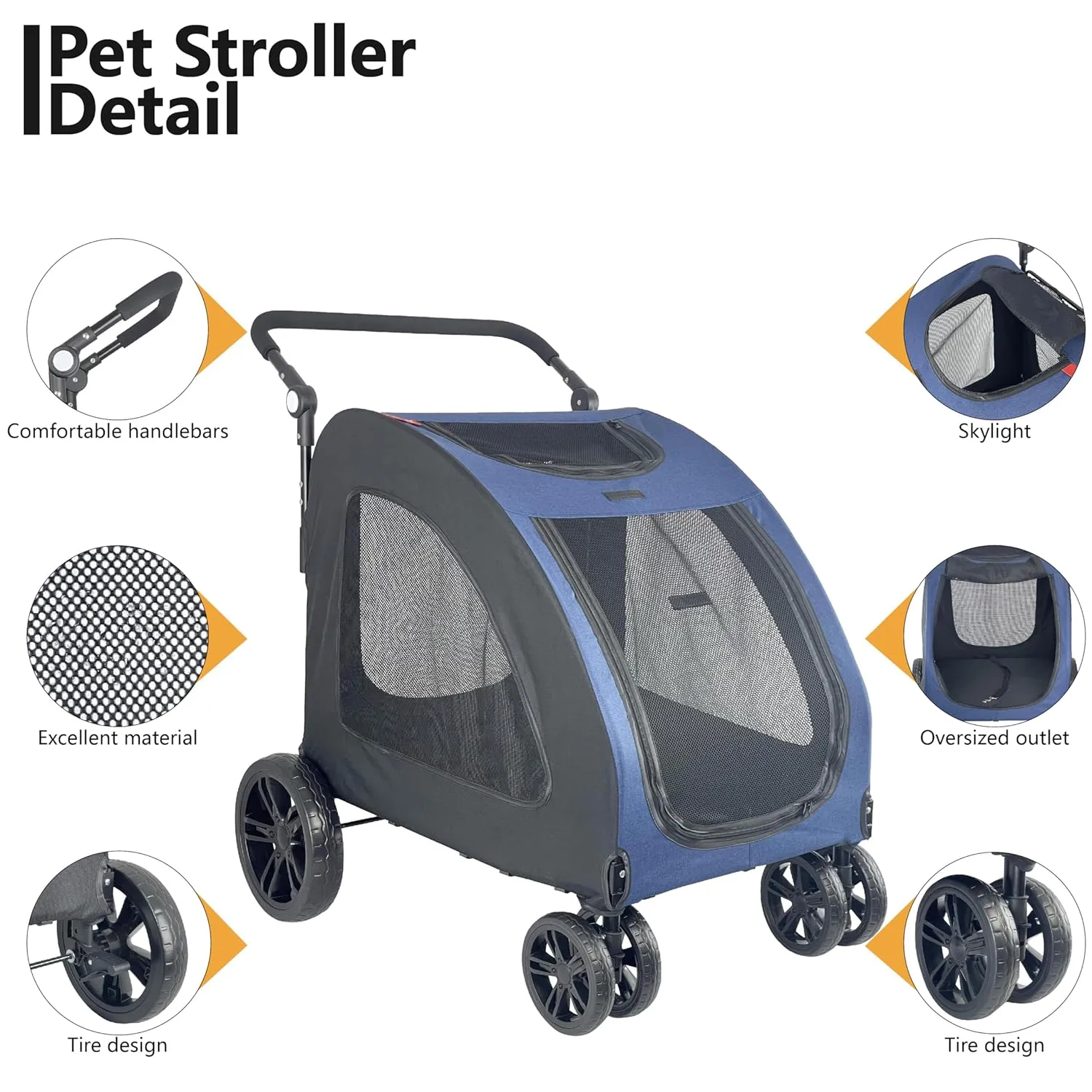Foldable Pet Jogger Stroller for Large Dogs up to 110 lbs, Universal Wheel Dog Stroller for Single or Multiple Medium and Large Dogs(Blue)