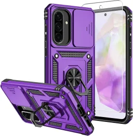 for Galaxy A36 5G Phone Case,Galaxy A36 5G Case,with Screen Protectors and Camera Cover,[Military Grade] 16ft.Drop Tested Cover with Magnetic Kickstand Protective Case for Samsung A36 5G, Purple