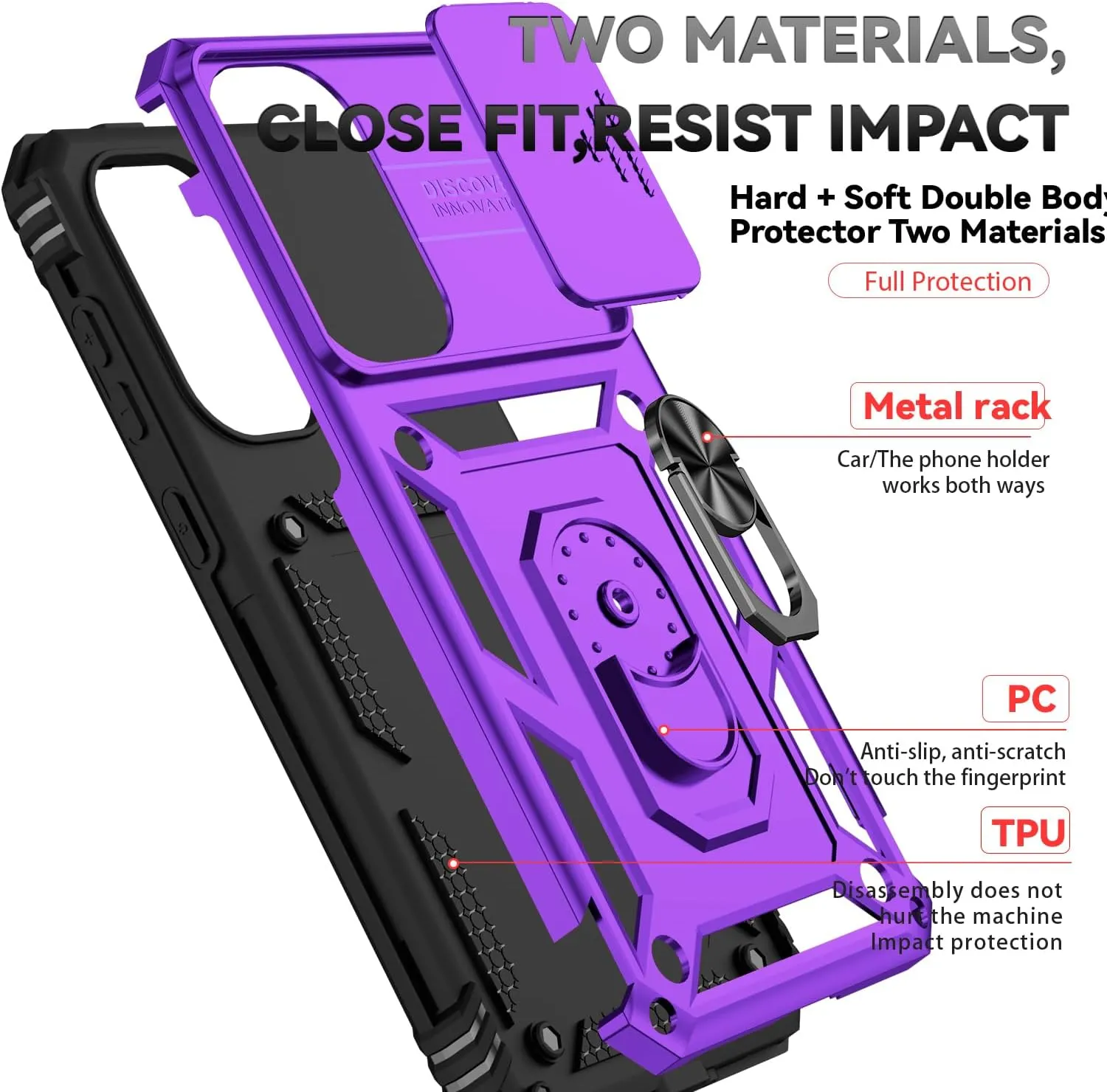 for Galaxy A36 5G Phone Case,Galaxy A36 5G Case,with Screen Protectors and Camera Cover,[Military Grade] 16ft.Drop Tested Cover with Magnetic Kickstand Protective Case for Samsung A36 5G, Purple