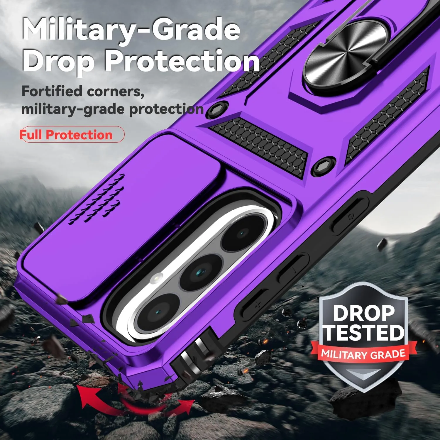 for Galaxy A36 5G Phone Case,Galaxy A36 5G Case,with Screen Protectors and Camera Cover,[Military Grade] 16ft.Drop Tested Cover with Magnetic Kickstand Protective Case for Samsung A36 5G, Purple