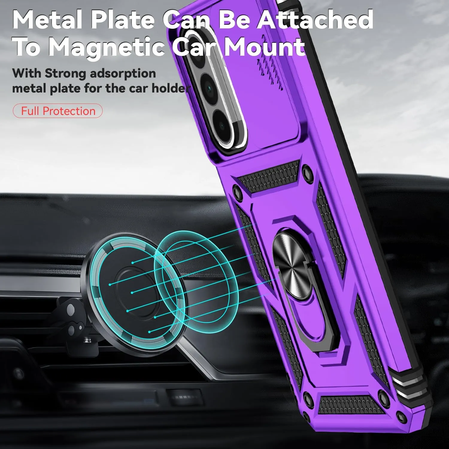 for Galaxy A36 5G Phone Case,Galaxy A36 5G Case,with Screen Protectors and Camera Cover,[Military Grade] 16ft.Drop Tested Cover with Magnetic Kickstand Protective Case for Samsung A36 5G, Purple