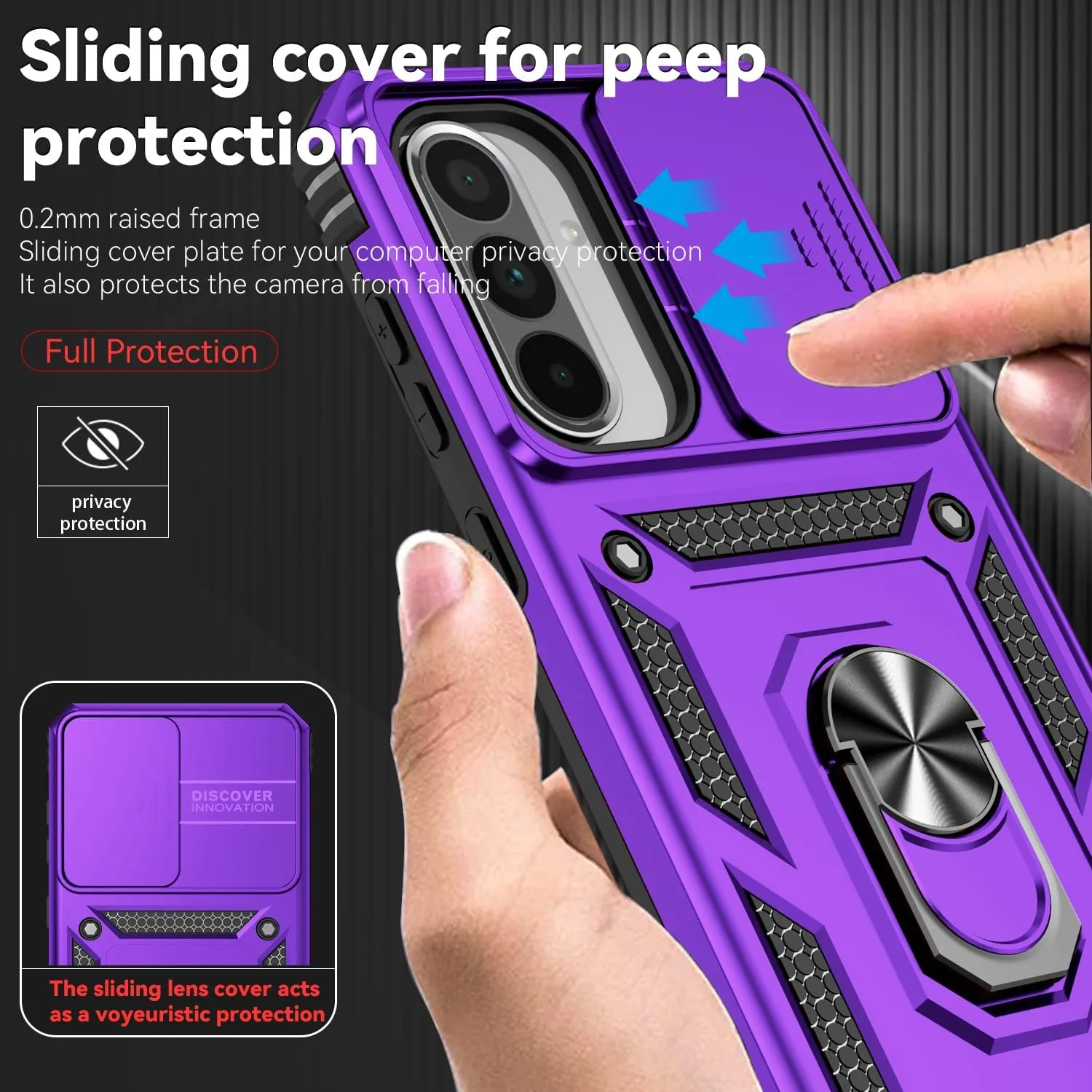 for Galaxy A36 5G Phone Case,Galaxy A36 5G Case,with Screen Protectors and Camera Cover,[Military Grade] 16ft.Drop Tested Cover with Magnetic Kickstand Protective Case for Samsung A36 5G, Purple