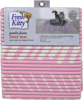 Fresh Kitty Durable XL Jumbo Foam Litter Mat  Phthalate and BPA Free, Water Resistant, Traps Litter from Box, Scatter Control, Easy Clean Mats  - Pink Dash 40" x 25"
