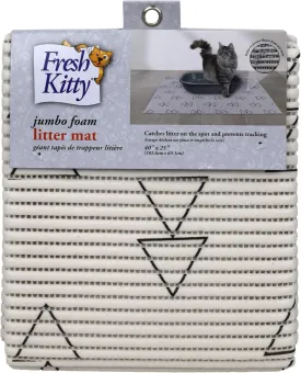 Fresh Kitty Durable XL Jumbo Foam Litter Mat  Phthalate and BPA Free, Water Resistant, Traps Litter from Box, Scatter Control, Easy Clean Mats  White Triangles 40" x 25"
