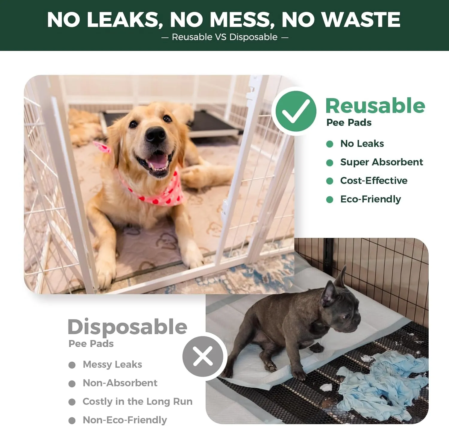 FXW Washable Pee Pads for Dogs, Puppy Pads with Super Absorbent, Specifically Designed for 42inch Cages, Rectangle, 41" x 27", 1 Pack