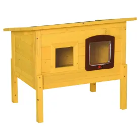 Garden Wooden Cat House Outdoor Pet Shelter 60H cm- Earthy Yellow